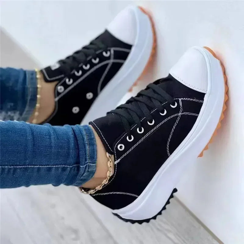 Women Pattern Canvas Sneakers Women Casual Shoes 2024 Women Sneakers Shoes Flat Lace-Up Zapatillas Mujer Chaussure Femme