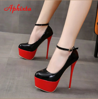 Aphixta 2024 Hot Sale Party Disco Dance Pumps Women 5.5cm Platform Girding Buckle 16cm Super High Thin Heels Fashion Pumps