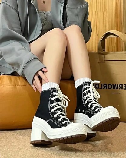 2024 Canvas Sneakers Women Platform Shoes Woman Shoes Fashion Casual Ladies Chunky Sneakers Woman Designer Shoes Zapatos Mujer