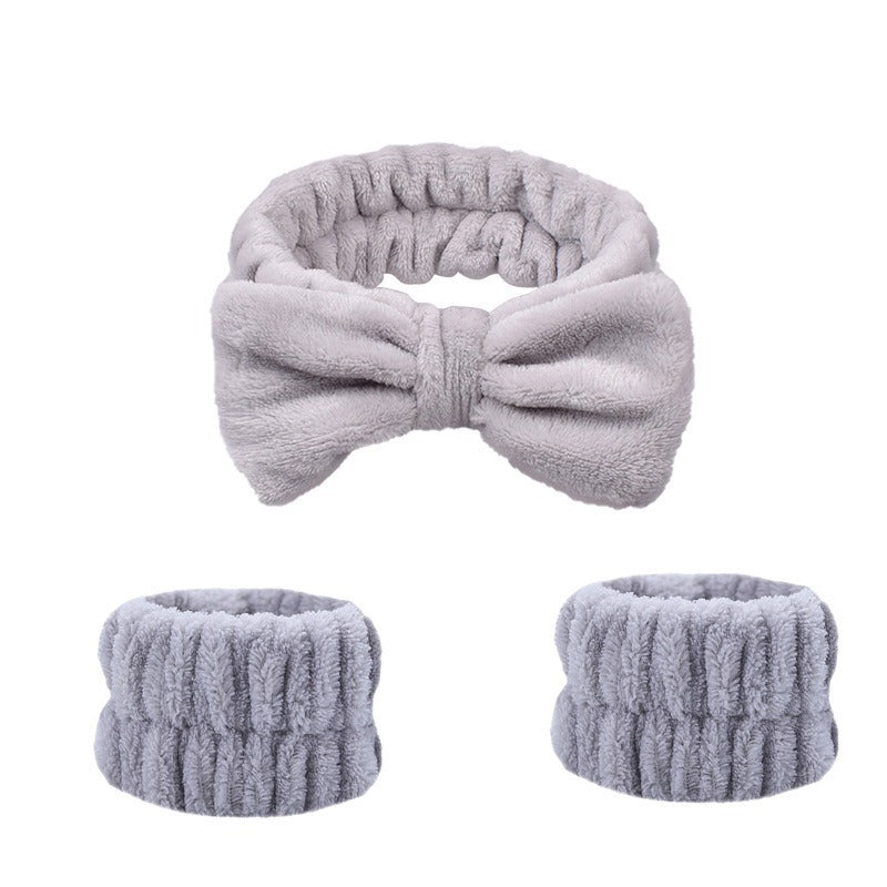 3Pcs Bow Headband Wristband Set Towel Elastic Soft Washing Face Shower Make Up Yoga Sports Skincare Headband For Women Girls