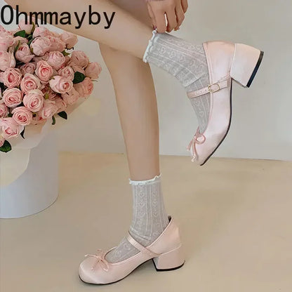 2024 Spring Autumn Mary Jane Shoes Fashion Shallow Round Toe Mid Heel Shoes Ladies Elegant Outdoor Single Pumps Shoes