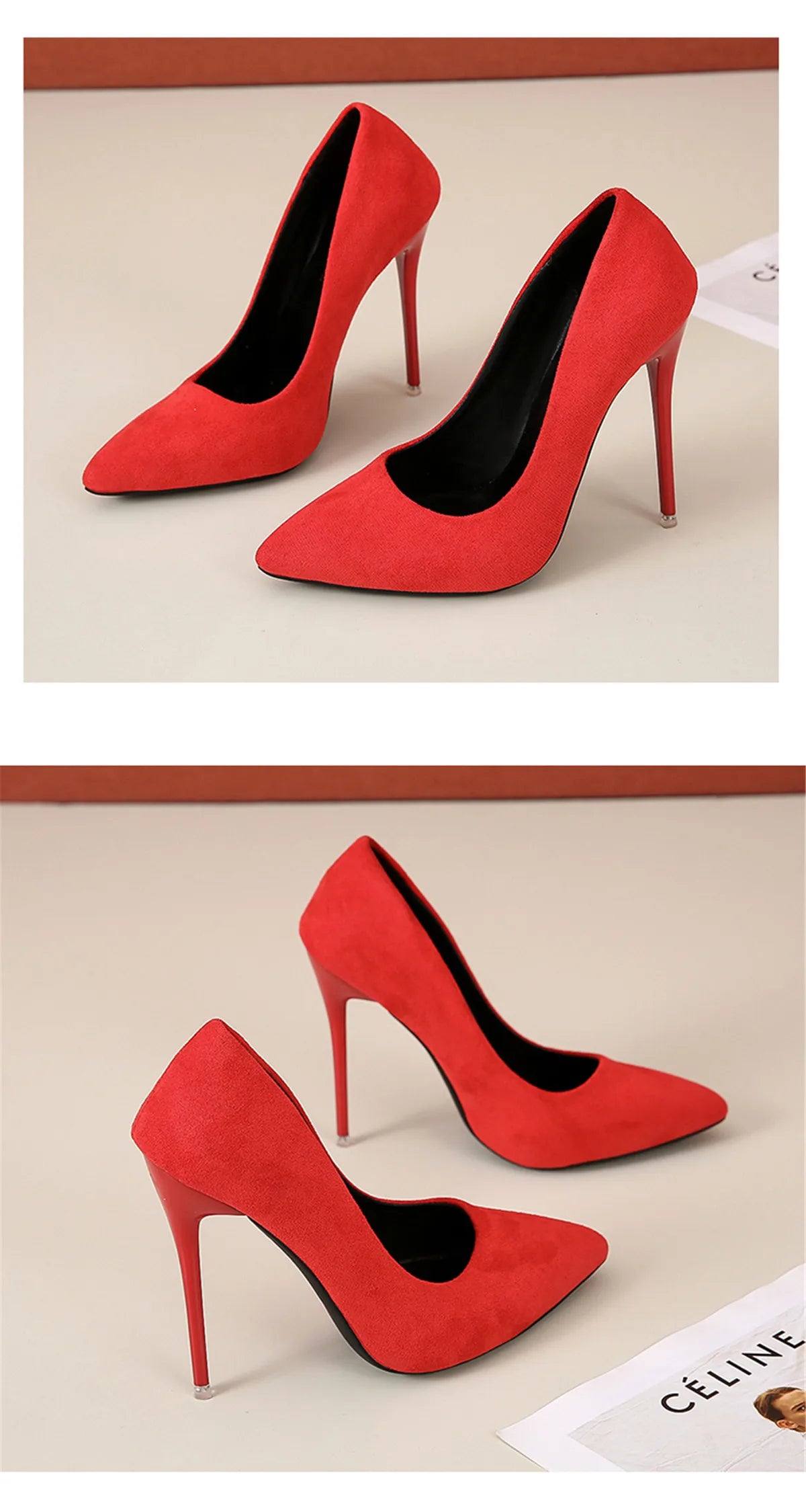 12cm high heel suede high heels female pointy thin heel shallow mouth Korean version pink single shoes large size 45