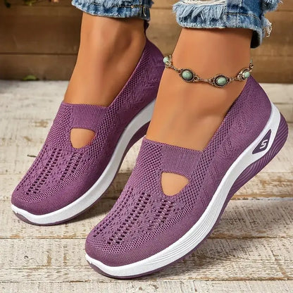 Soft Sole Knitted Sneakers For Women Breathable Comfort Casual Sports Shoes Woman Lightweight Hollow Out Mesh Flats Summer Shoes