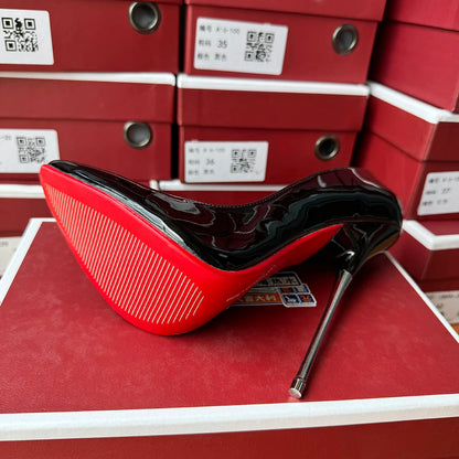 16cm Extreme Metal High Heels Stilettos Sexy Women Solid Black With Red inside Pumps Fetish Model Party Unisex Shoes Size 35-46