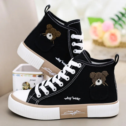 Cute Women's Canvas Shoes Women Shoes Pocket Bear Ladies Sneakers Versatile Female Vulcanized Shoes High Toc Zapatos Para Mujere