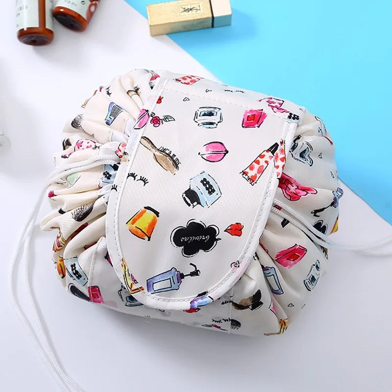 Women Drawstring Cosmetic Bag Travel Storage Makeup Bag Organizer Foldable Make Up Pouch Portable Waterproof Toiletry Case