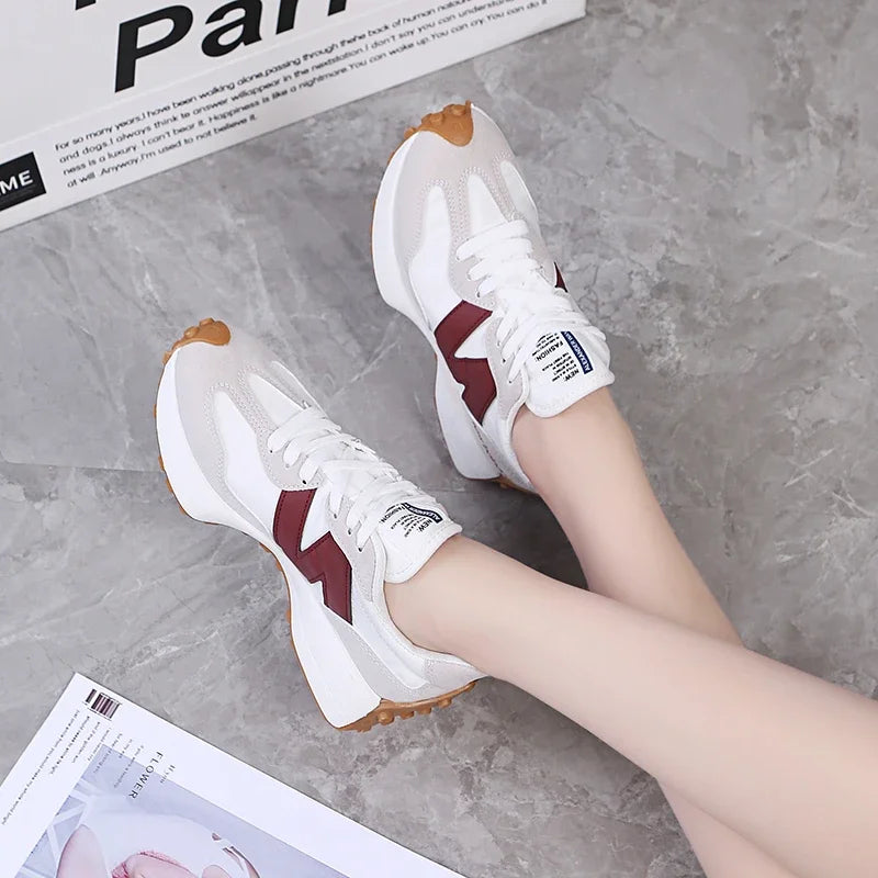 Women's Sneakers New Women's Vulcanized Shoes Fall Fashion Casual Breathable Lace-Up Sneakers Zapatos De Mujer