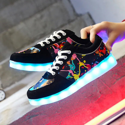 Maogu 2023 Adult Unisex Womens Mens Kid Luminous Sneakers Glowing USB Charge Boys LED Colorful Light-up Shoes Girls Footwear