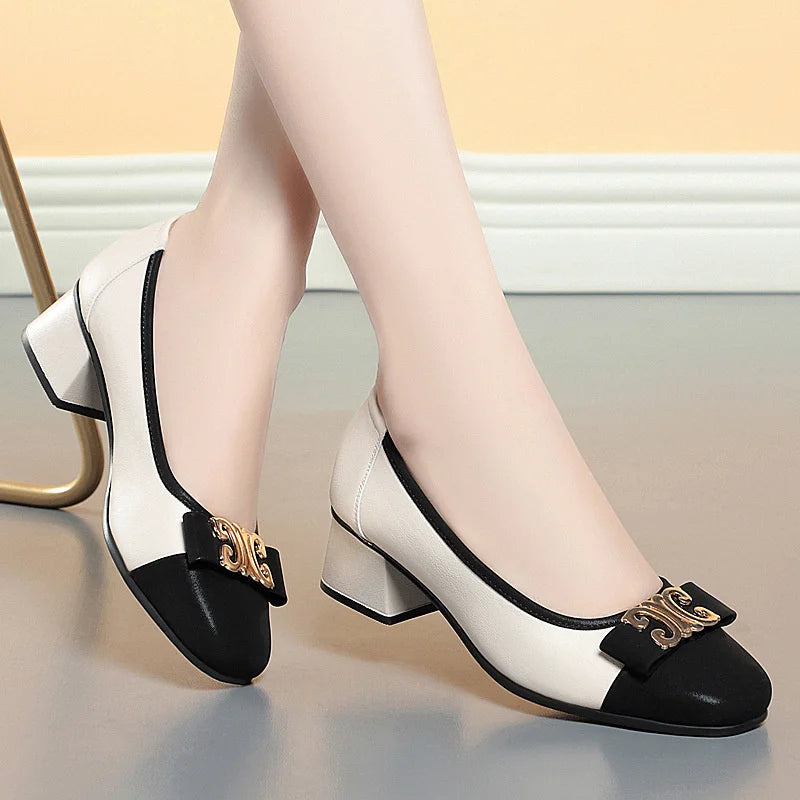 French Style 2024 New Soft Leather Soft Sole Shallow Mouth Sleeves Single Shoes Summer All-match Low Heel Women's Shoes