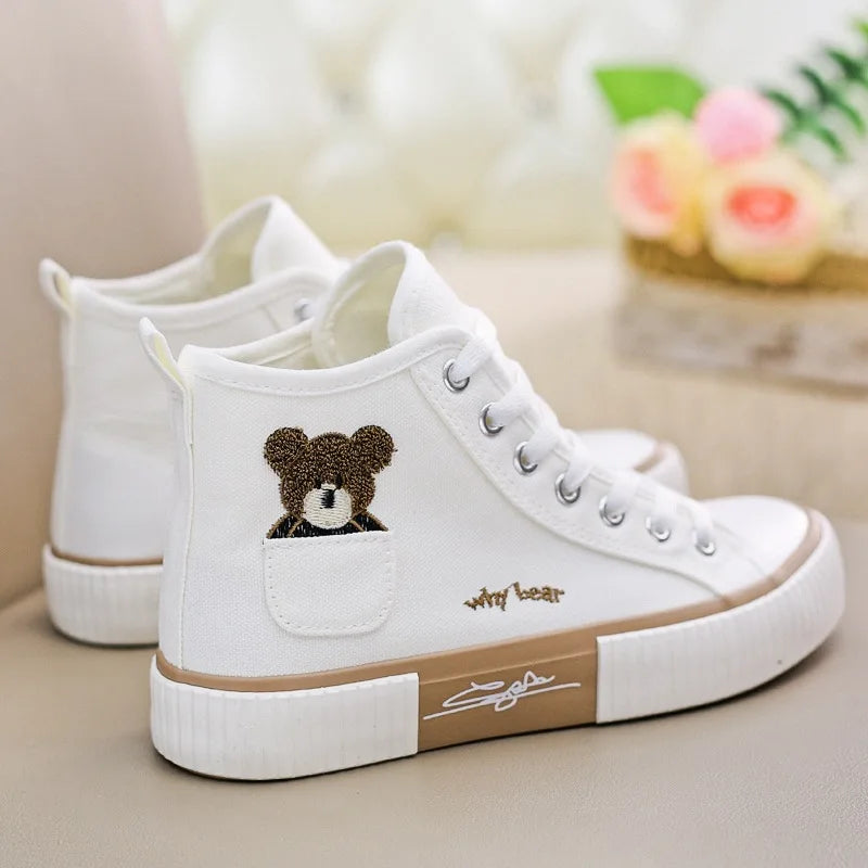 Cute Women's Canvas Shoes Women Shoes Pocket Bear Ladies Sneakers Versatile Female Vulcanized Shoes High Toc Zapatos Para Mujere