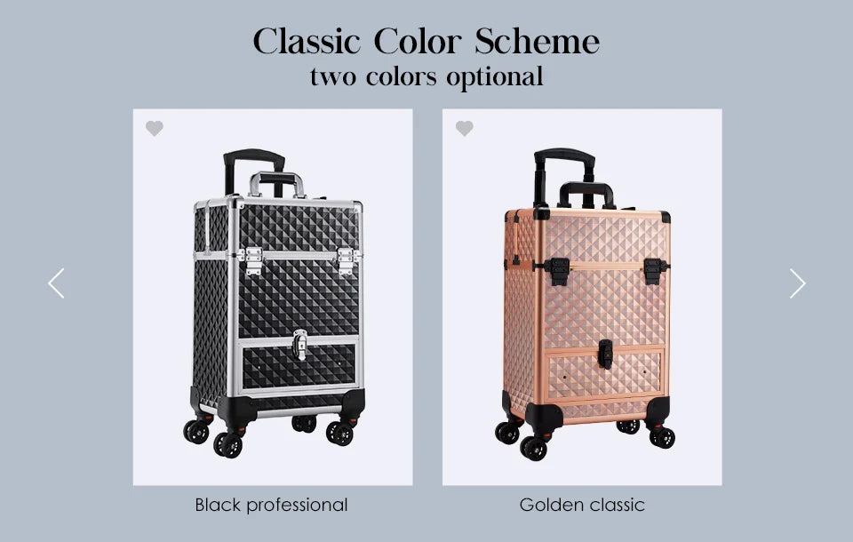 Professional Makeup Suitcase with Wheels Large Storage Cosmetic Trolley with Slide Drawer Lock Rolling Make-up Case Nail Tech