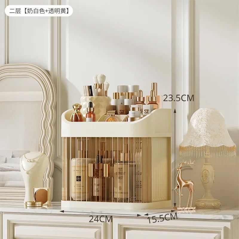 Dust-proof Makeup Organizer Luxury Lipstick Storage Double Door Make Up Multi-storey Transparent Cosmetic Bathroom Organization