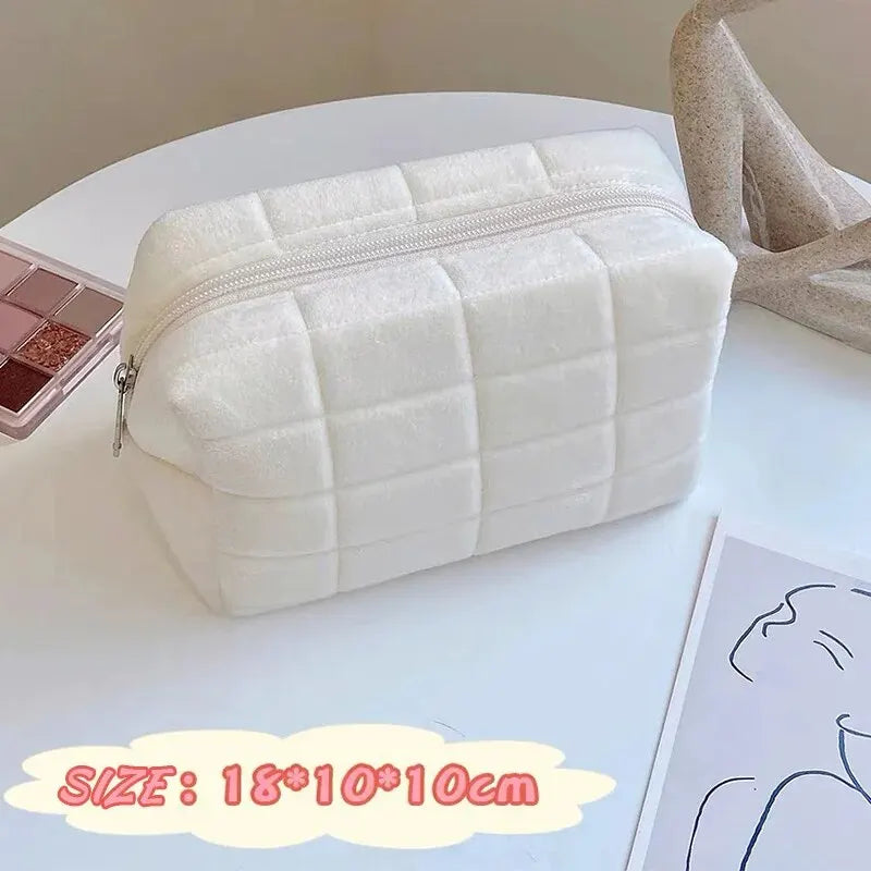 Solid Fur Cosmetic Storage Bag Large Women Zipper Makeup Organizer Handbag Stationery Pencil Case Travel Make Up Toiletry Punch