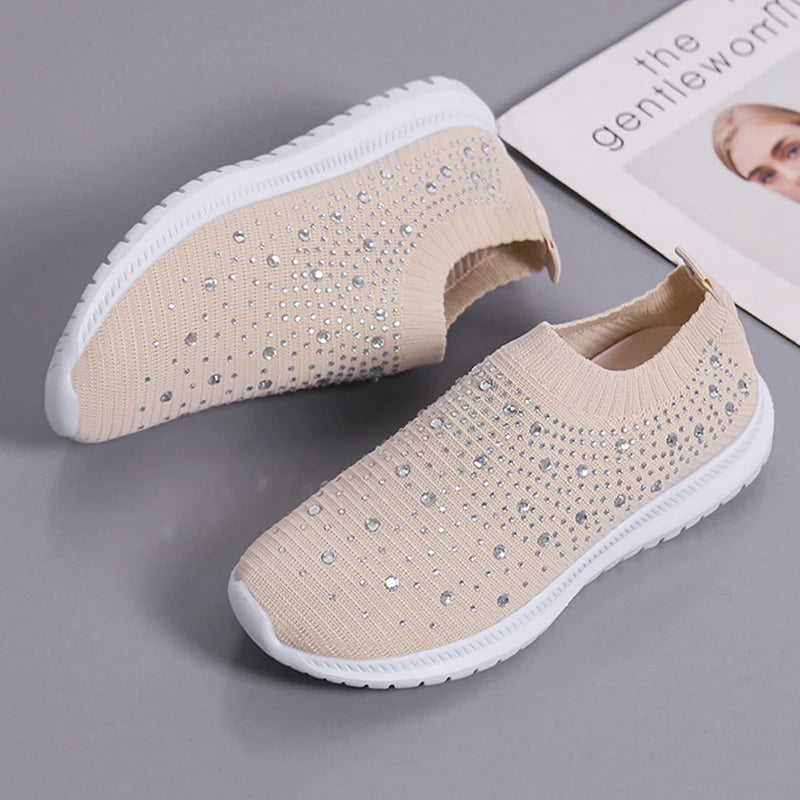 Rimocy Crystal Breathable Mesh Sneaker Shoes for Women Comfortable Soft Bottom Flats Plus Size 43 Non Slip Casual Shoes Woman