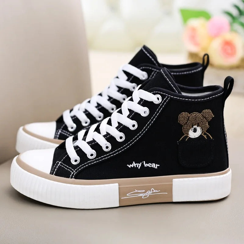 Cute Women's Canvas Shoes Women Shoes Pocket Bear Ladies Sneakers Versatile Female Vulcanized Shoes High Toc Zapatos Para Mujere