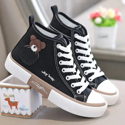 Cute Women's Canvas Shoes Women Shoes Pocket Bear Ladies Sneakers Versatile Female Vulcanized Shoes High Toc Zapatos Para Mujere