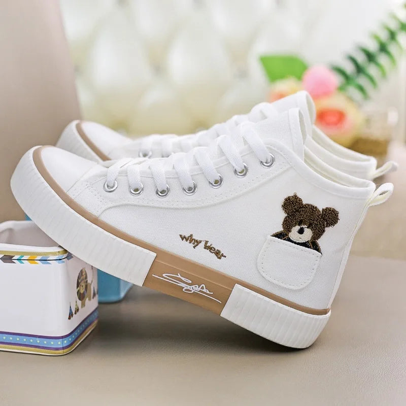 Cute Women's Canvas Shoes Women Shoes Pocket Bear Ladies Sneakers Versatile Female Vulcanized Shoes High Toc Zapatos Para Mujere