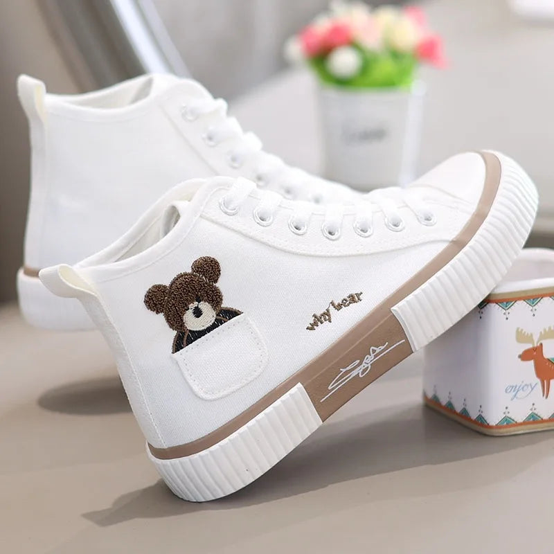 Cute Women's Canvas Shoes Women Shoes Pocket Bear Ladies Sneakers Versatile Female Vulcanized Shoes High Toc Zapatos Para Mujere