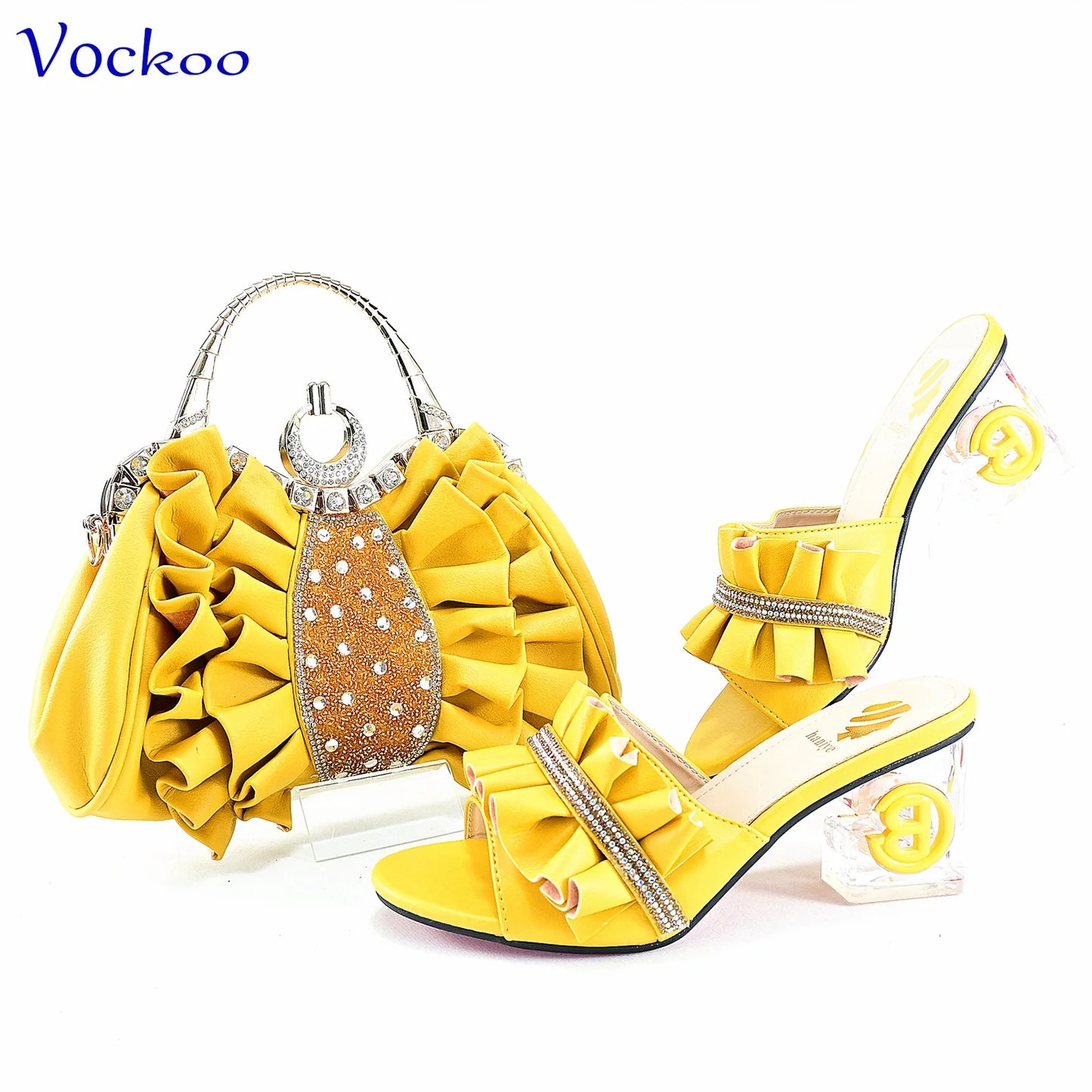 2024 Square Heels New Design Peep Toe Italian Wedding Shoes and Bag Set in Red Color Fashion African Slipper For Party