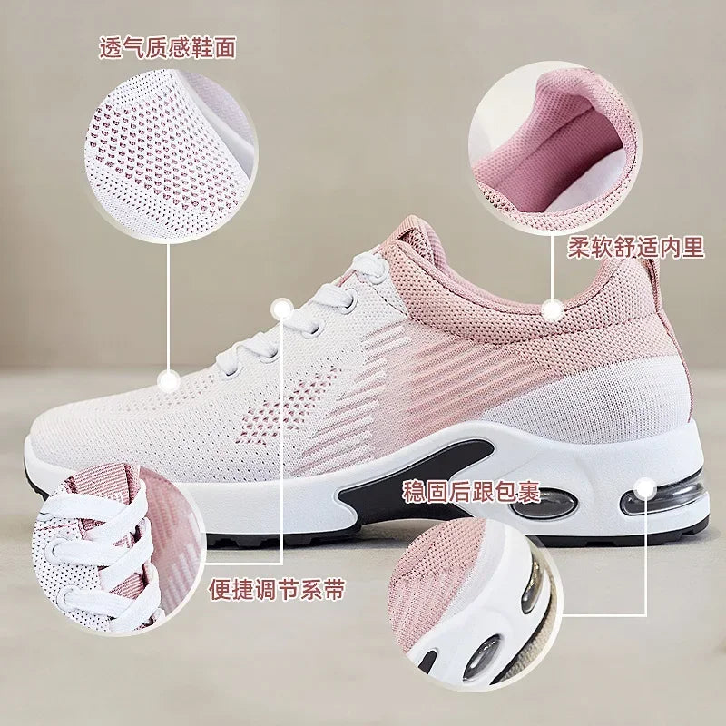 Breathable Lace-up Running Shoes for Women, Air Cushion Athletic Sneakers with Lightweight Mesh, Outdoor Sports Training Shoes