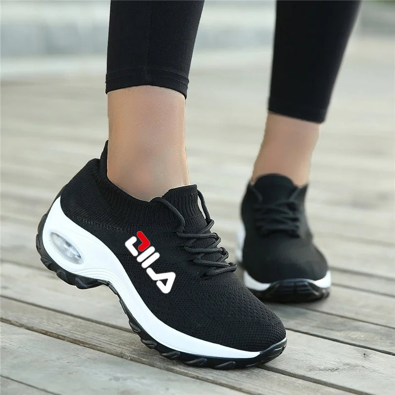 Women Tennis Shoes Breathable Mesh Height-increasing Slip-on Female Sock Footwear Outdoor Women Sneakers Thick Bottom Platforms