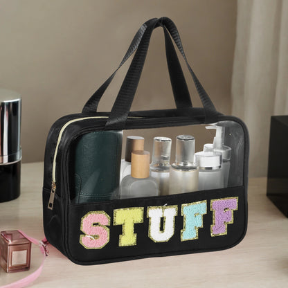 VOCOSTE Makeup Tote Bag Letter Patch Clear PVC Waterproof Makeup Tote Bag Face