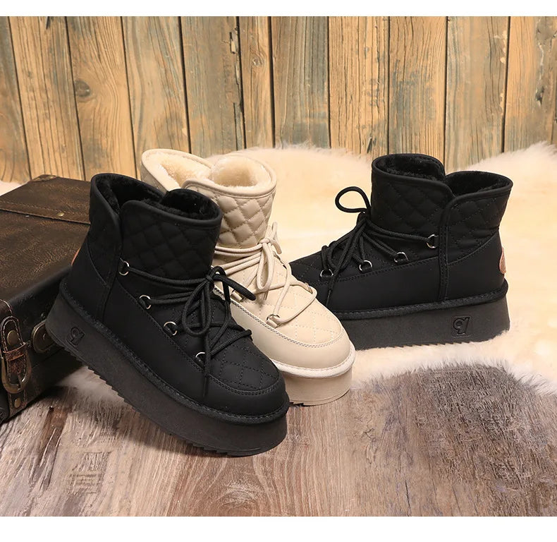 Cold-proof and Warm Winter Ladies Shoes 2024 New Lace Up Design Women's Platform Boots Waterproof Anti-slip Fashion Short Boots