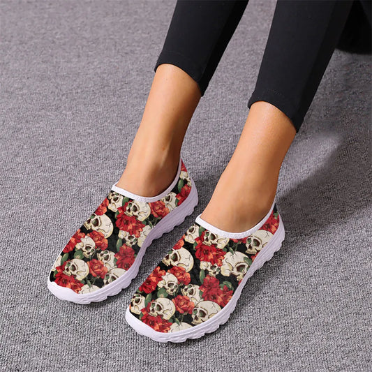 New Halloween Gift Horror Skull Rose Pattern Ladies Spring Autumn Vulcanized Shoes Breathable Trend Comfortable Lace Up Sneakers