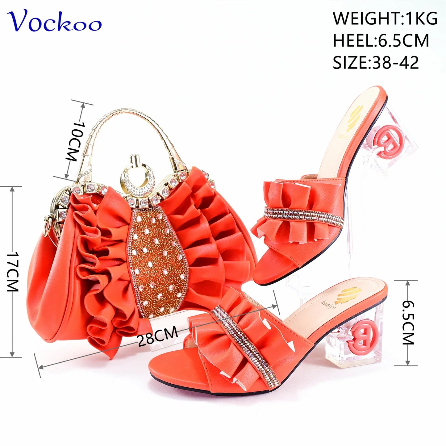 2024 Square Heels New Design Peep Toe Italian Wedding Shoes and Bag Set in Red Color Fashion African Slipper For Party