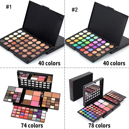 40/74/78 Colors Glitter Eyeshadow Palette Matte Waterproof Long Lasting Pressed Powder Cosmetics Kit Fashion Women MakeUp Tools