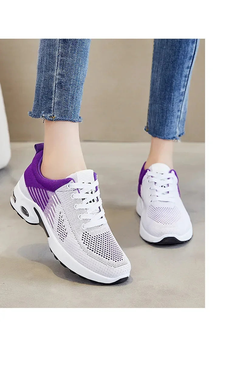 Breathable Lace-up Running Shoes for Women, Air Cushion Athletic Sneakers with Lightweight Mesh, Outdoor Sports Training Shoes