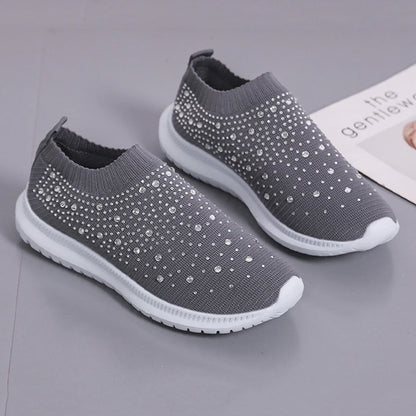 Rimocy Crystal Breathable Mesh Sneaker Shoes for Women Comfortable Soft Bottom Flats Plus Size 43 Non Slip Casual Shoes Woman