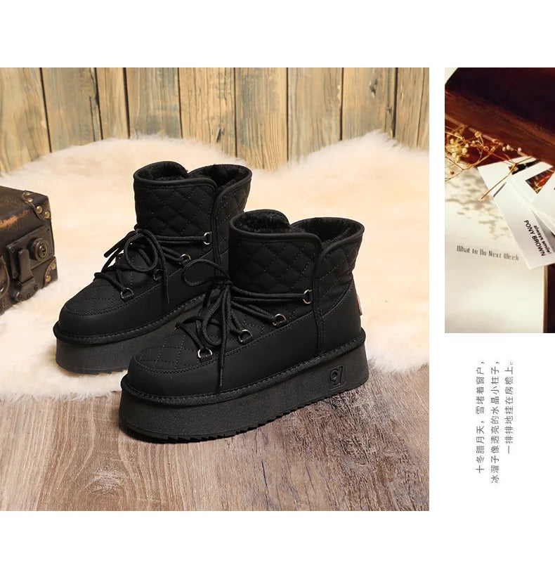 Cold-proof and Warm Winter Ladies Shoes 2024 New Lace Up Design Women's Platform Boots Waterproof Anti-slip Fashion Short Boots