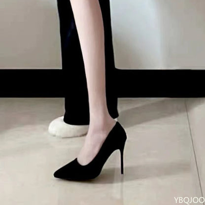 New Fashion women's shoes Sexy black high heels Sharp pointed suede pumps Elegant Shallow Mouth Etiquette Shoes Mujer Zapatos