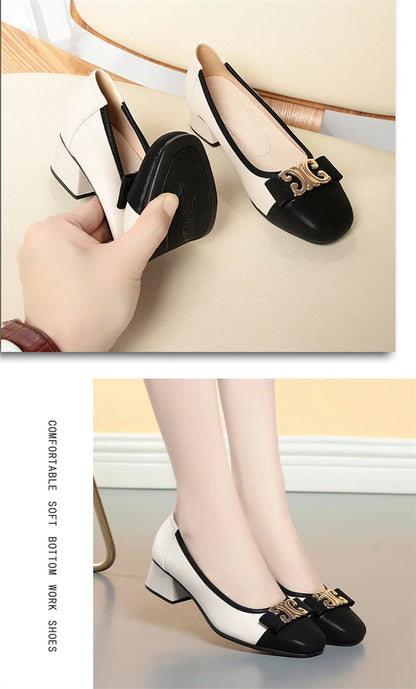 French Style 2024 New Soft Leather Soft Sole Shallow Mouth Sleeves Single Shoes Summer All-match Low Heel Women's Shoes