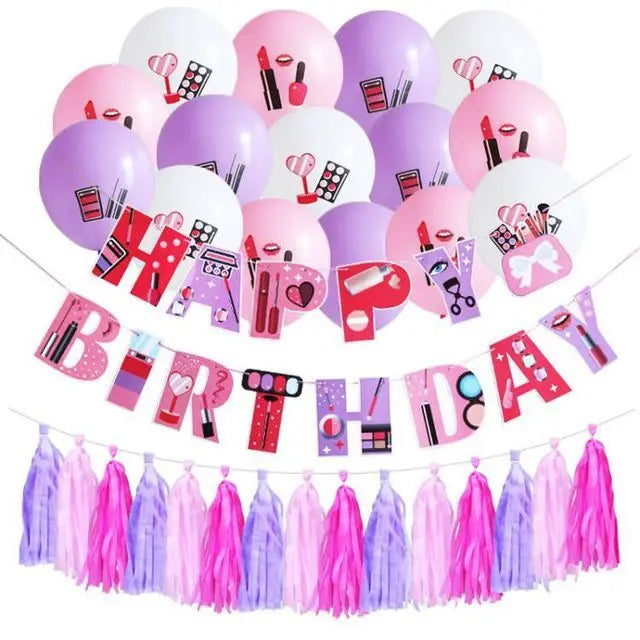 Beauty Spa Party Decoration Disposable Cup Plate Ballons Sweet Pink Princess Make up Birthday for Girl's Baby Shower Supplies