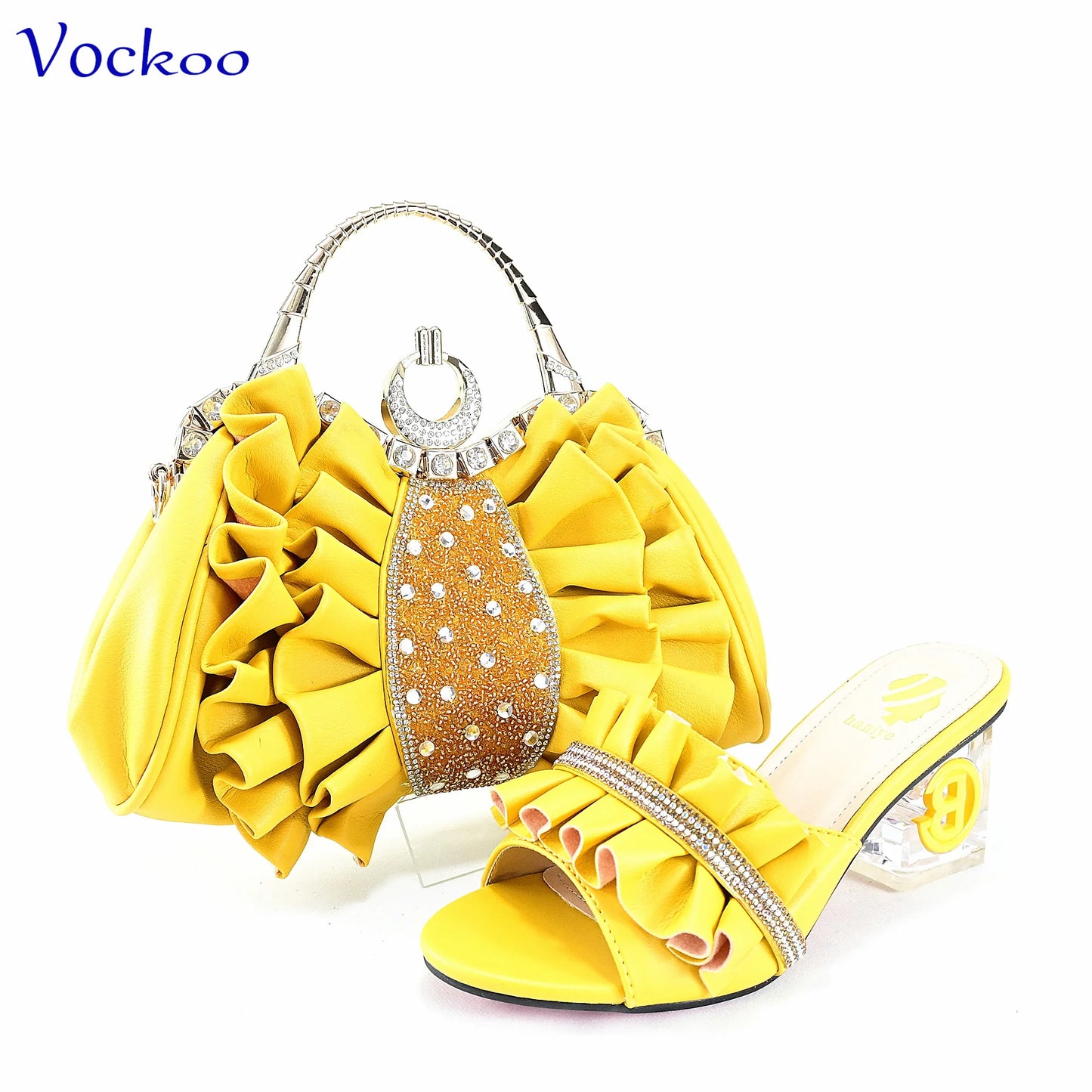 2024 Square Heels New Design Peep Toe Italian Wedding Shoes and Bag Set in Red Color Fashion African Slipper For Party