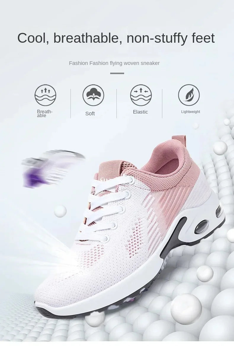 Breathable Lace-up Running Shoes for Women, Air Cushion Athletic Sneakers with Lightweight Mesh, Outdoor Sports Training Shoes