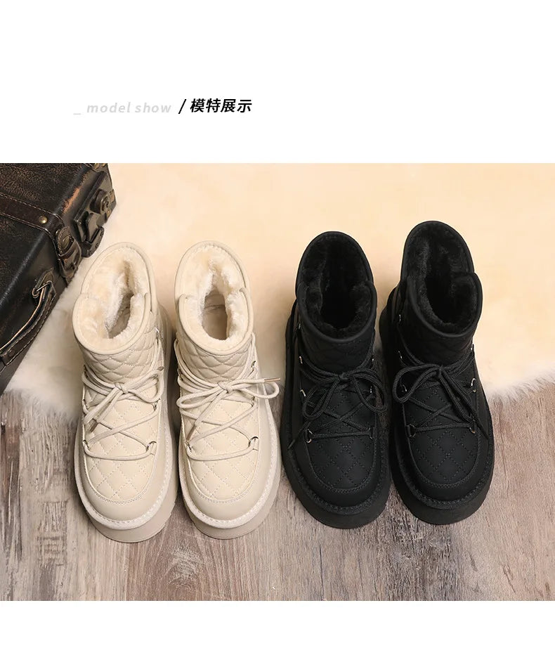 Cold-proof and Warm Winter Ladies Shoes 2024 New Lace Up Design Women's Platform Boots Waterproof Anti-slip Fashion Short Boots