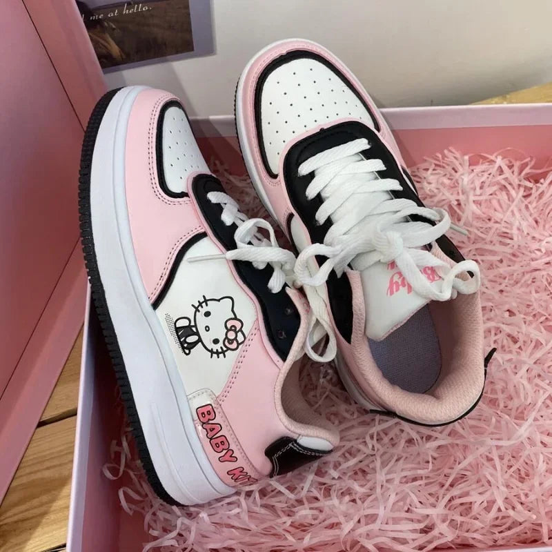 Spring/autumn Girls Hello Kitty Cute Pink Sneakers Female Harajuku Soft Girl Skateboard Shoes Casual Vulcanized Shoes Women