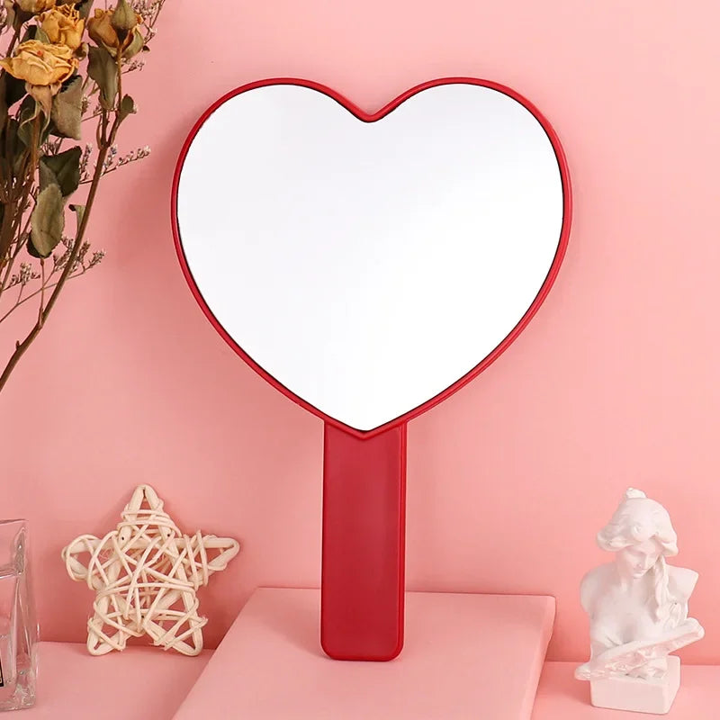 Handheld Makeup Mirror Love Heart Mirror Female Handle Makeup Cosmetic Beauty Tools Handheld Vanity Make Up Mirror