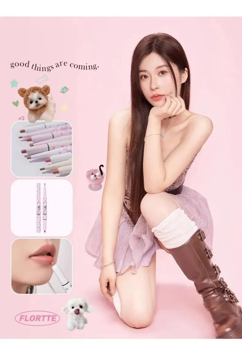 FLORTTE Lip liner Pencil Natural Matte Lip Liner Cute Animals Lipstick Pen Lasting Lipliners Korean Cosmetic  Kawaii Make Up