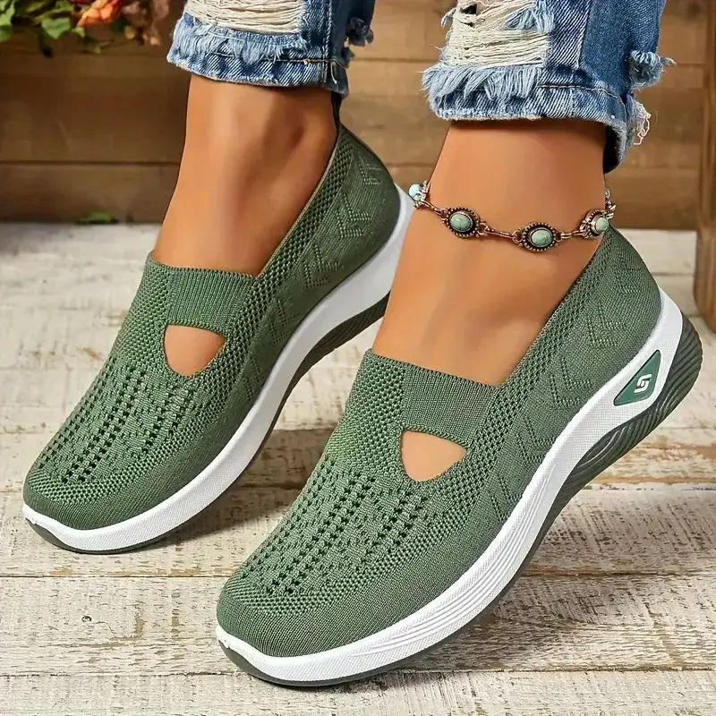 Soft Sole Knitted Sneakers For Women Breathable Comfort Casual Sports Shoes Woman Lightweight Hollow Out Mesh Flats Summer Shoes