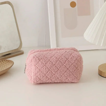 1 Pc Girl Soft Travel Cosmetic Bag Organizer Case Cute Lady Make Up Case Necessaries Solid Color Plush Makeup Bag for Women