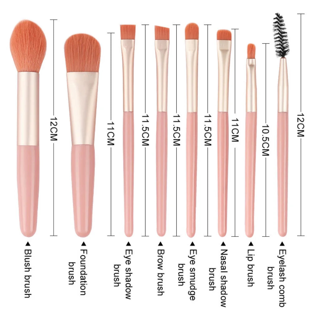 8Pcs Blusher Eyeshadow Brush Mini Makeup Brush Set Loose Powder Foundation Brushes Portable Cosmetics Applicators Make Up Tools