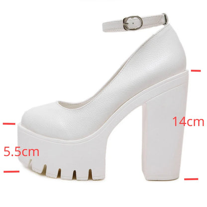 Sexy Thick-soled Single Shoes Women's 14CM High Heels European American Fashion Buckle Women's Platform Heels Pumps Bridal Shoes