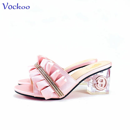 2024 Square Heels New Design Peep Toe Italian Wedding Shoes and Bag Set in Red Color Fashion African Slipper For Party