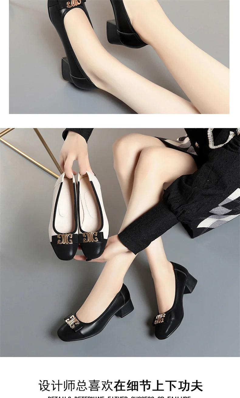 French Style 2024 New Soft Leather Soft Sole Shallow Mouth Sleeves Single Shoes Summer All-match Low Heel Women's Shoes