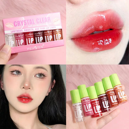 6pcs Set Transparent Lip Oil Moisturizing Lip Gloss Hydrating Lip Glaze Lip Plumper Hydrating Make Up Liquid Lipstick Lips