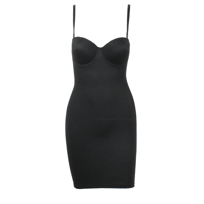 Women Stretch Straight Dress With Underwire Cup Simple Sexy Dresses Spaghetti Strap Tube Bodycon One-piece Pencil Underdress